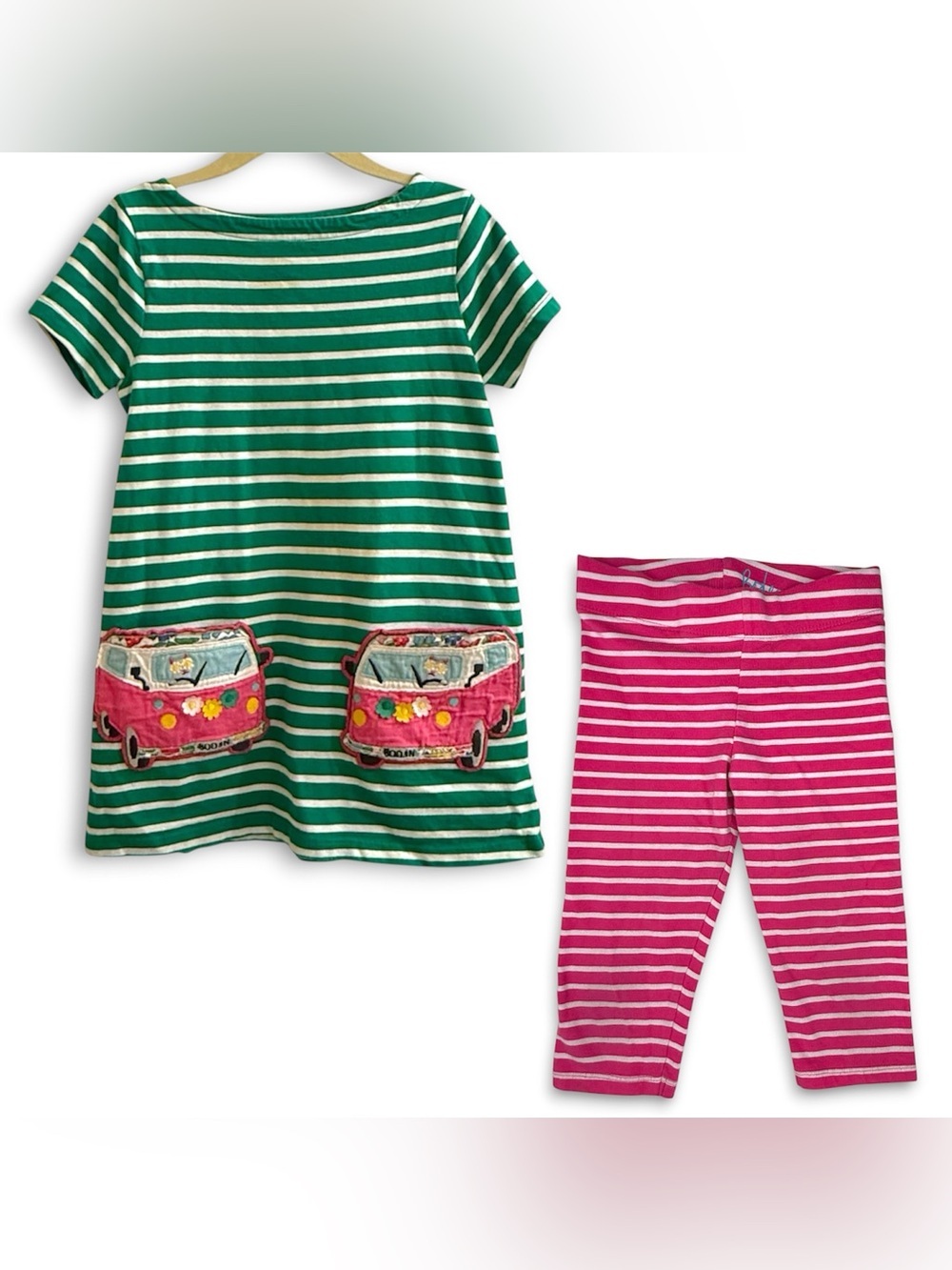 Mini Boden Girls 5-6Y Camper Van Cat Applique Tunic Dress & Leggings Set